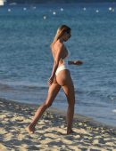 Kimberley Garner Booty in White Swimsuit at the Beach in Saint Tropez