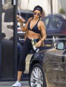 Sarah Hyland Booty in Tights' and Sports Bra Leaving the Gym in LA