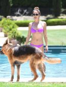 Brooke Burke in Purple Bikini at a Pool in Malibu