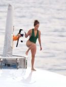 Jennifer Lopez in Green Swimsuit on a Yacht in Italy