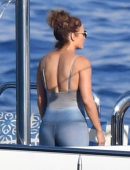 Jennifer Lopez in Green Swimsuit on a Yacht in Italy