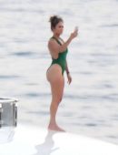 Jennifer Lopez in Green Swimsuit on a Yacht in Italy