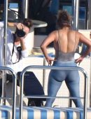 Jennifer Lopez in Green Swimsuit on a Yacht in Italy