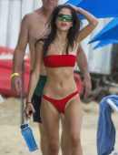 Kim Turnbull in Red Bikini at a Beach in Barbados