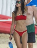 Kim Turnbull in Red Bikini at a Beach in Barbados