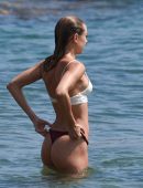 Kimberley Garner Booty in Black and White Bikini at Mykonos beach