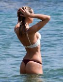 Kimberley Garner Booty in Black and White Bikini at Mykonos beach