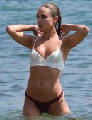 Kimberley Garner Booty in Black and White Bikini at Mykonos beach