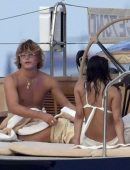 Michelle Rodriguez in White Bikini on a Yacht in Italy