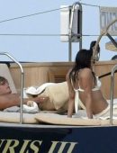 Michelle Rodriguez in White Bikini on a Yacht in Italy