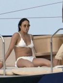 Michelle Rodriguez in White Bikini on a Yacht in Italy