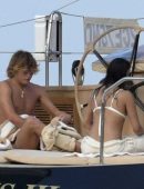 Michelle Rodriguez in White Bikini on a Yacht in Italy