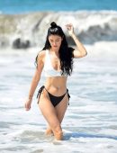 Nicole Williams in Black and White Bikini on Vacation at Beach in Mykonos