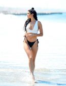 Nicole Williams in Black and White Bikini on Vacation at Beach in Mykonos