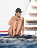 Rita Ora Leggy in Swimsuit on a Yacht in Porto Cervo