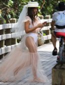 Rocky Barnes in White Bikini for Photoshoot at the Beach in Miami
