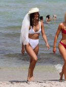 Rocky Barnes in White Bikini for Photoshoot at the Beach in Miami