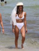 Rocky Barnes in White Bikini for Photoshoot at the Beach in Miami