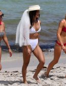 Rocky Barnes in White Bikini for Photoshoot at the Beach in Miami