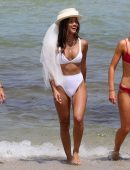 Rocky Barnes in White Bikini for Photoshoot at the Beach in Miami