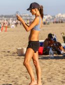 Alessandra Ambrosio Playing Volleyball on the Beach in Santa Monica