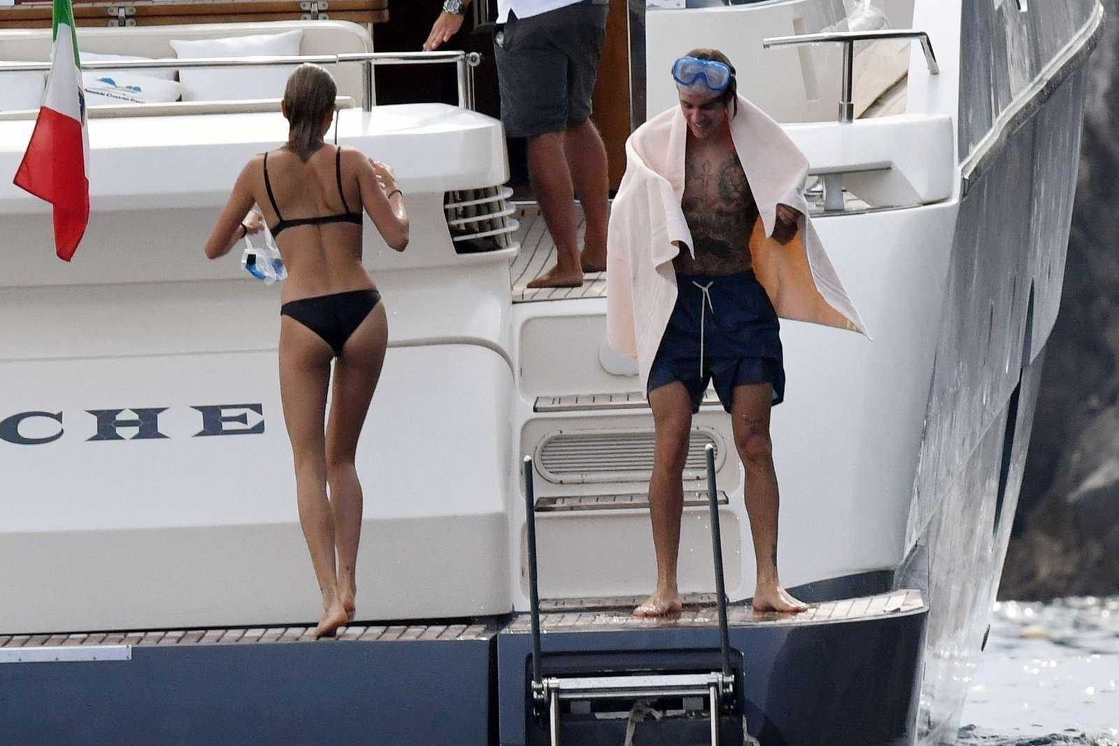 Hailey Baldwin in Bikini with Justin Bieber at a Yacht in Italy