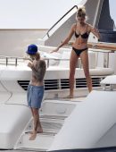 Hailey Baldwin in Bikini with Justin Bieber at a Yacht in Italy