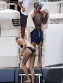 Hailey Baldwin in Bikini with Justin Bieber at a Yacht in Italy