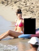 Helen Flanagan in Red Bikini at the Beach in Ibiza