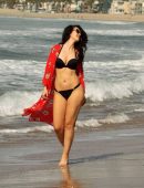 Natasha Blasick in Black Bikini at Malibu Beach