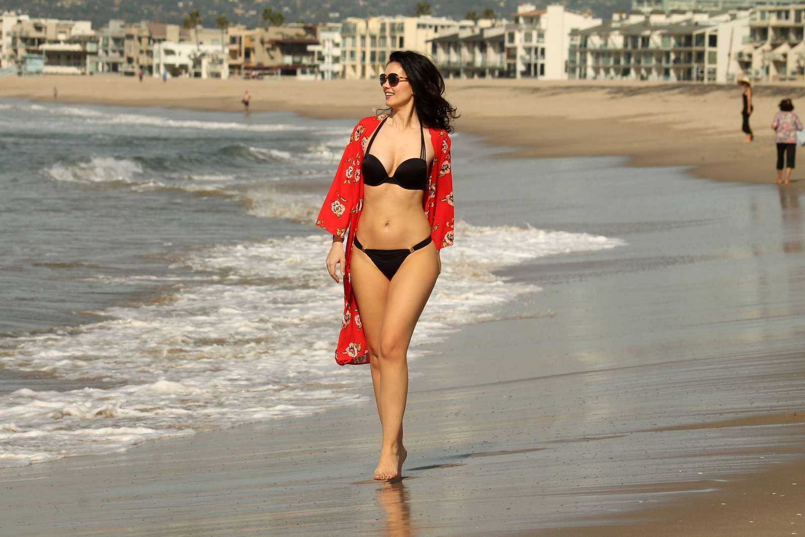 Natasha Blasick in Black Bikini at Malibu Beach