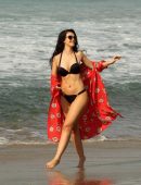 Natasha Blasick in Black Bikini at Malibu Beach