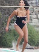 Nina Dobrev Playing Volleyball on the Beach in Malibu