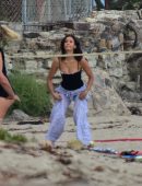 Nina Dobrev Playing Volleyball on the Beach in Malibu