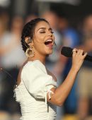 Vanessa Hudgens Performing the National Anthem at the Rams vs Vikings Game in LA