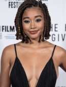 Amandla Stenberg Cleavage at the European Premiere of 'The Hate U Give', 62nd BFI London Film Festival