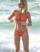 Billie Faiers in Orange Bikini on Holidays at Beach in Dubai