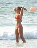 Billie Faiers in Orange Bikini on Holidays at Beach in Dubai