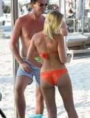 Billie Faiers in Orange Bikini on Holidays at Beach in Dubai