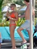 Billie Faiers in Orange Bikini on Holidays at Beach in Dubai