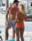 Billie Faiers in Orange Bikini on Holidays at Beach in Dubai