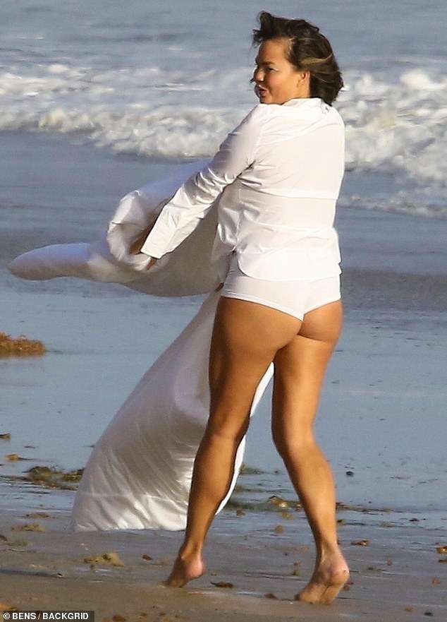 Chrissy Teigen for a Photoshoot on the Beach in Malibu