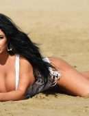 Grace J Teal in See-Through White Lingerie Bikini at Beach on Holidays in Spain