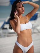 Lisa Opie in White Bikini at the Beach in Miami