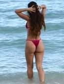 Metisha Schaefer Booty in Red Bikini on Miami Beach