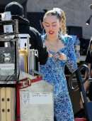 Miley Cyrus Filming on a Movie Set in Los Angeles