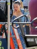 Miley Cyrus Filming on a Movie Set in Los Angeles