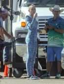 Miley Cyrus Filming on a Movie Set in Los Angeles
