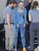 Miley Cyrus Filming on a Movie Set in Los Angeles