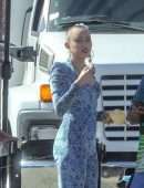 Miley Cyrus Filming on a Movie Set in Los Angeles